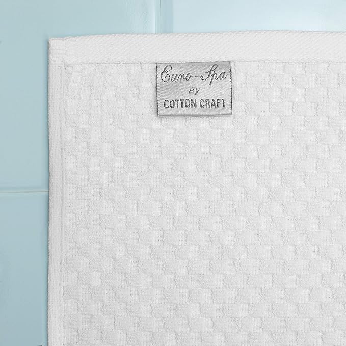 COTTON CRAFT- Euro Spa Set of 4 Luxury Waffle Weave Bath Towels, Oversized Pure Ringspun Cotton, 30 inch x 56 inch, White
