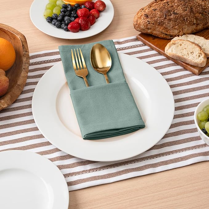 Blue Needles Solid Cloth Napkins Set of 6 Hunter Green 100% Cotton Dinner Napkins 18x18 inches - Soft, Reusable, Absorbent & Washable, Ideal for Wedding Events Farmhouse Parties Hotel & Everyday Use