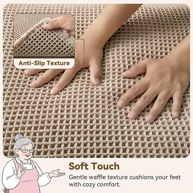 GRANNY SAYS Waffle Bathroom Runner Rugs 71" x 24" Non Slip Washable, Extra Soft & Water Absorbent Bath Mats for Bath, Tan Waffle Bath Mat for Decor, Long Bathroom Rugs Runner for Tub & Shower