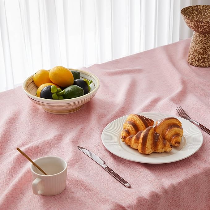 Linen Tablecloth with Tassels, Farmhouse Style Pink Tablecloth, Water Resistant Burlap Tablecloths for Square Table, 60x60 Inch Pink