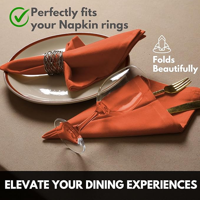 Napkin 100% Cotton Cloth Napkin Decorative Washable Napkins Set of 4 for Home, Kitchen, Dining, Cocktail Parties & Camping - Orange (17"x17")