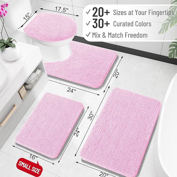 OLANLY Bathroom Rugs 32x20, Extra Soft Absorbent Chenille Bath Rugs, Rubber Backing Quick Dry, Machine Washable Bath Mats for Bathroom Floor, Tub and Shower, Home Decor Accessories, Pink
