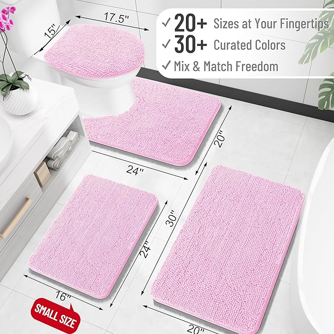 OLANLY Large Bathroom Rugs 59x35, Extra Soft Absorbent Chenille Bath Rugs, Rubber Backing Quick Dry, Machine Washable Bath Mats for Bathroom Floor, Tub and Shower, Home Decor Accessories, Pink