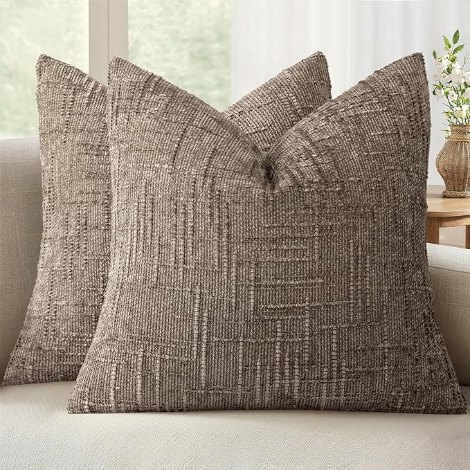 MIULEE Textured Throw Pillow Covers Thick Chenille Decorative Pillows Taupe Grey 20x20 Inch Set of 2 Modern Boho Farmhouse Home Decor Neutral Cushion Covers for Couch Sofa Living Room Bedroom