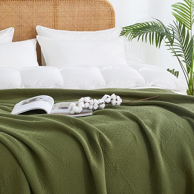Premium 100% Cotton Blanket – All-Season Soft Breathable Bed Blanket for Queen Size – Lightweight Stylish Textured Throw for Bed– Giftable Cozy Bedding