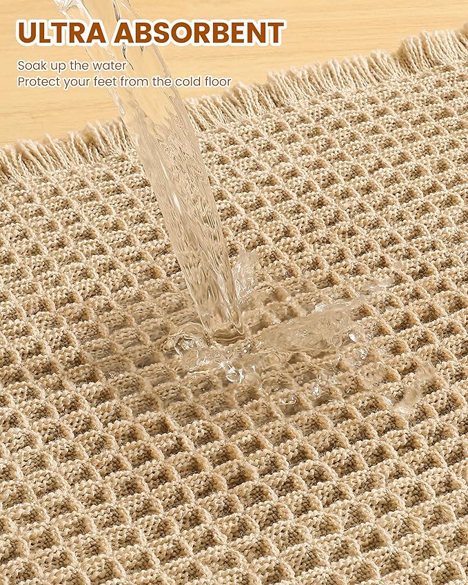 Smiry Waffle Bath Mat 47x17, Extra Soft Absorbent Bathroom Rugs, Non Slip Machine Washable Quick Dry Bath Rugs for Bathroom Floor, Tub, Shower, Home Decor Accessories, Brown