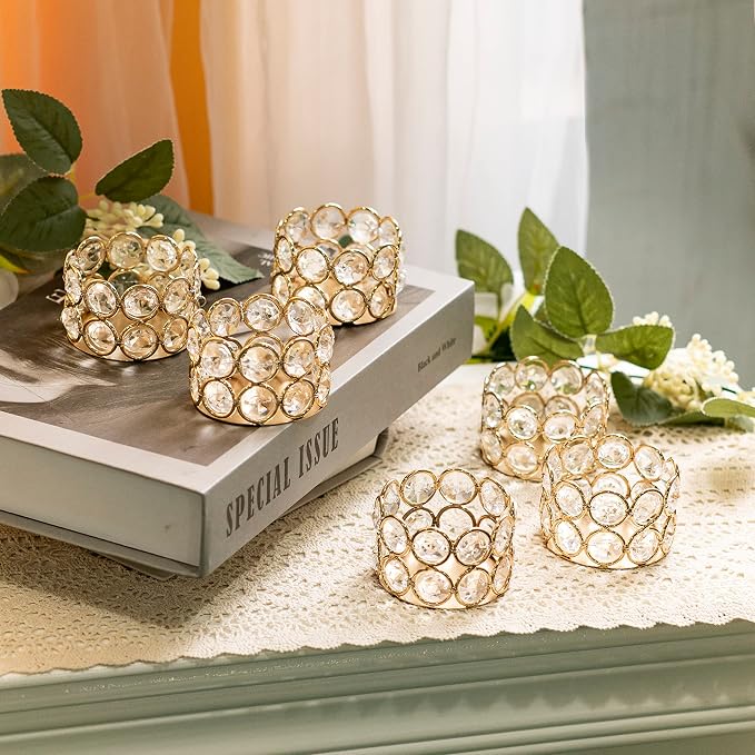 Pack of 20 Gold Crystal Tealight Candleholders - Candlestick Bowls Tea Lamp Candle Holders, Votive Candlestick Holders for Table Centerpieces, Diwali Decorations for Wedding Holiday Party Home Decor