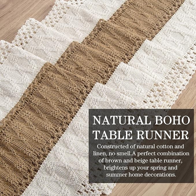 yuboo Boho Table Runner 72 inches for Dining Table , Spring Buffet Cabinet Table Runner, Long Burlap Dresser Runners for Bedroom, Kitchen, TV Stand, Farmhouse Easter Home Decor