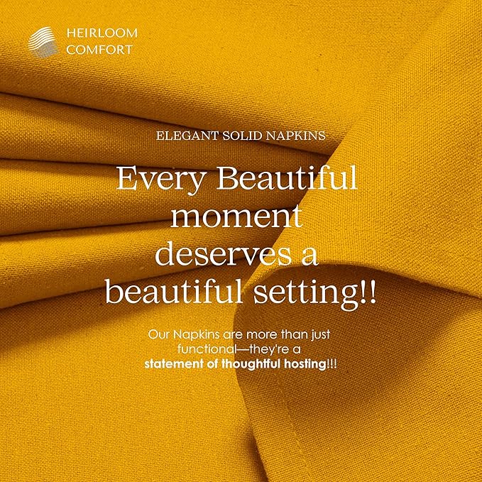 Mustard Yellow Cloth Napkins 17 x 17 Inch - Set of 6 - Durable, Soft, Absorbent, Reusable, Washable - 100% Cotton, Ideal for Spring, Baby Showers, Fall, Harvest Festivals, Everyday