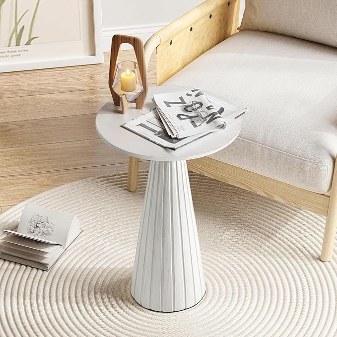 Pedestal Small Drink Table Round Martini Table Wood Plant Stand End Table for Small Space Living Room, Bedroom, White