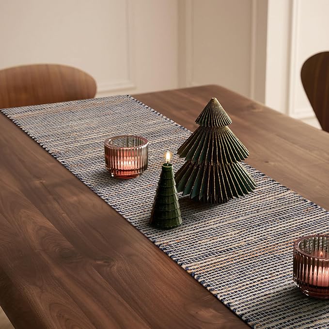 Boho Jute Table Runner for Dining Tables, Rustic Kitchen Table Runner Farmhouse Style , Cotton and Jute Neutral Colorful Indoor Kitchen Decor, 13 X 108 Inch, - Natural- Charcoal Grey