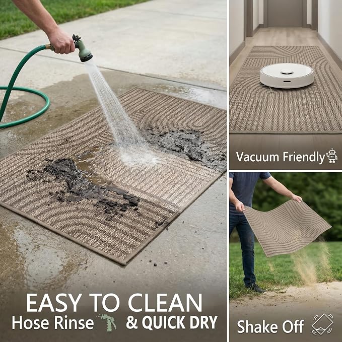 0.16" Ultra Thin Indoor Doormat,Front Door Mat 17x30,Brown | Washable Dirt Trapper Entryway Rug,Non Slip Rubber Backing Shoe Scraper for Inside House,Muddy Dog Paws,Brown