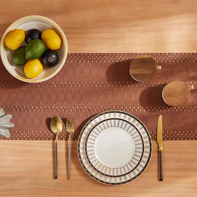 ZeeMart Macrame Style Boho Table Runner, Terracotta Table Runners 108 Inches Long, Farmhouse Woven Home Decor, 12x108 Inch, Terracotta
