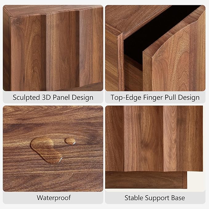 win2win Square Coffee Table with Storage, Mid Century Modern Coffee Table with Wave Design, Wood Grain Finish, Minimalist Center Table with Top-Edge Finger Pull Design for Living Room, Office, Walnut