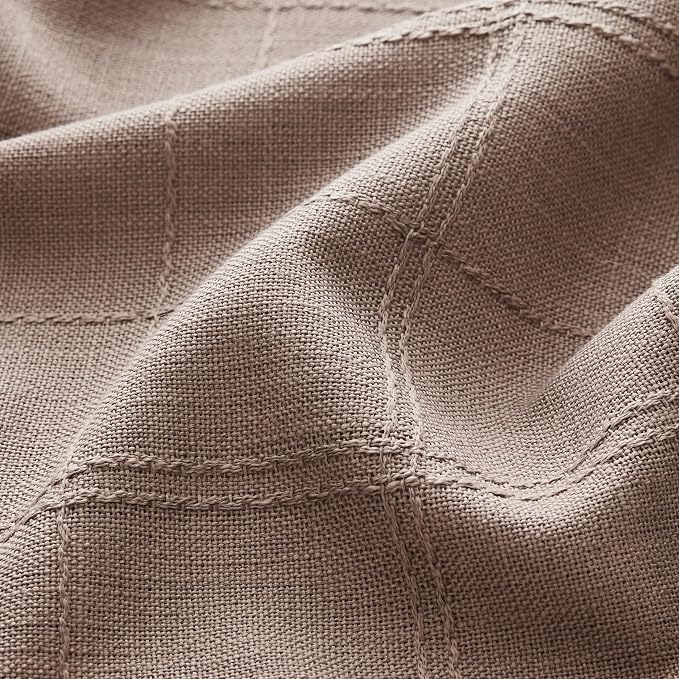 ZeeMart Linen Checked Table Cloth 52x52 Inches, Farmhouse Style Plaid Embroidered Water Resistant Square Table Cover, Cocoa Brown