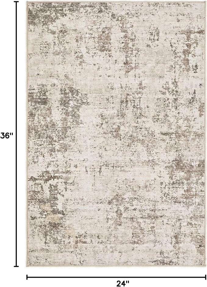 UERMEI 2x3 Entryway Area Rug: Washable Neutral Modern Abstract Small Rug - Non-Slip Low Pile Throw Indoor Carpet for Entrance Kitchen Front Door Mat Bathroom Entry Kids Room - Dark Brown