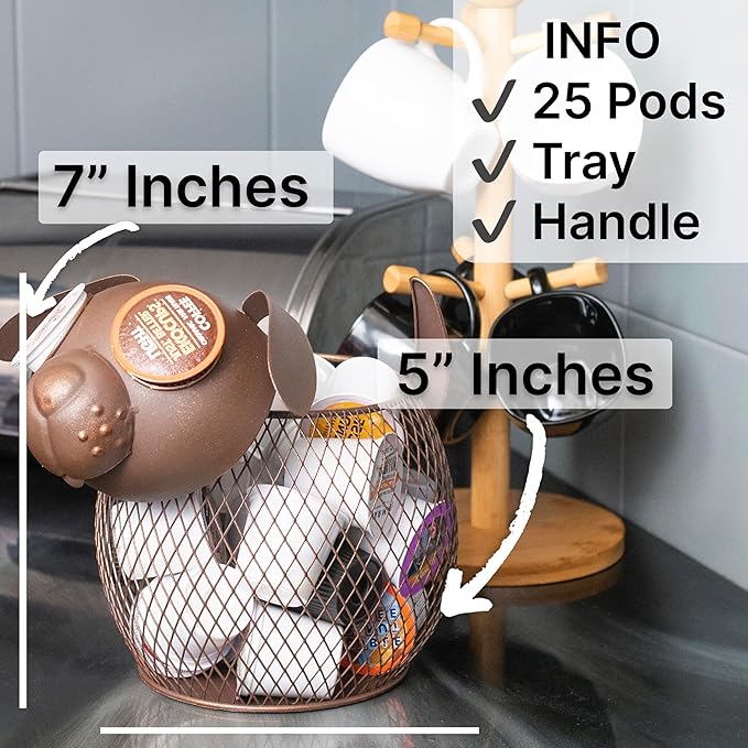 Made Easy Kit Coffee Pod Basket Organizer Practical Decoration - Compatible with Keurig K-Cup Pods & Capsules - Home Cafe Bar Decor Useful Kitchen Countertop Freestanding (Dog Vintage)