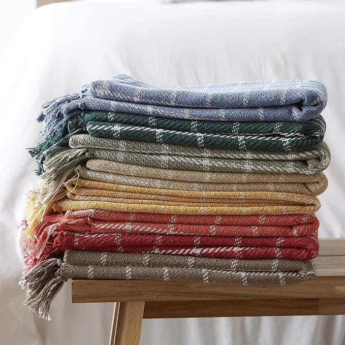 DII Transitional Checked Plaid Woven Throw, 50x60, Barn Red