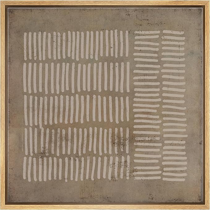 SIGNWIN Framed Canvas Print Wall Art Brown White Grunge Geometric Lines Abstract Shapes Modern Art Decorative Boho Relax/Zen Nordic for Living Room, Bedroom, Office - 24"x24" Natural