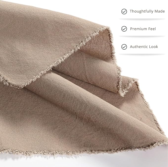 Palisa Premium Cotton Dinner Napkins Set of 12 | Desert Beige Frayed Edge Rustic Farmhouse Table Linen | Soft Washable Long Lasting Durable Cloth Serviettes for Wedding Dining Decor 18x18 Inch