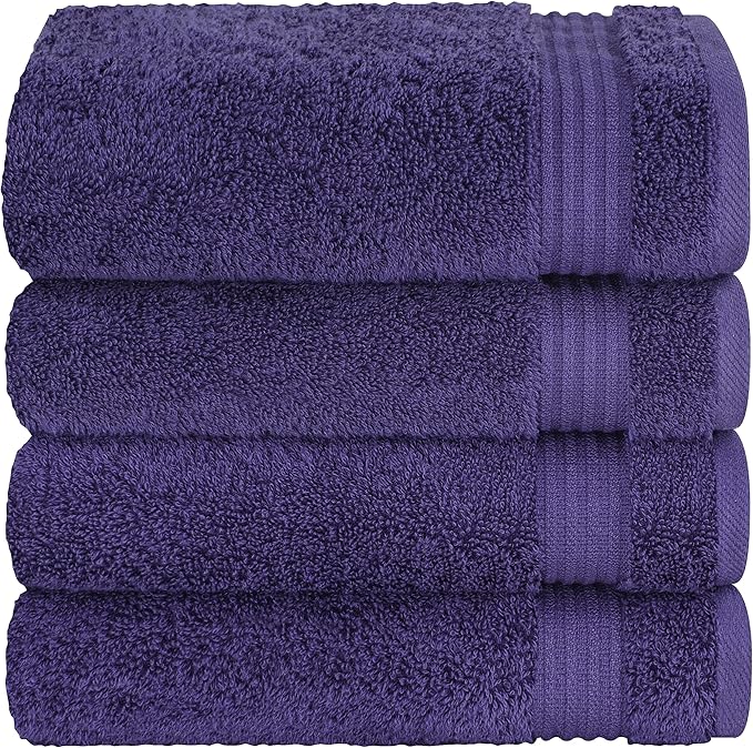 Cotton Paradise 100% Cotton Turkish Towel Set, Soft Absorbent Quick Dry, 4 Piece Hand Towel Set, Violet Purple
