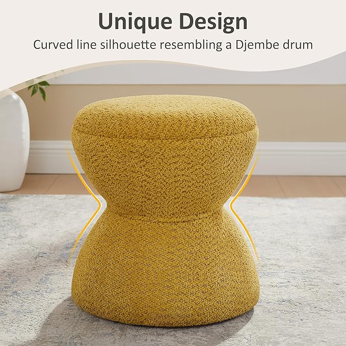 VANOMi Multi-Functional Boucle Ottoman, Set of 2, Vanity Stool Chair, Sturdy Wooden Footstool, Suitable for Living Room, Bedroom, and Entryway, Without Installation, Yellow