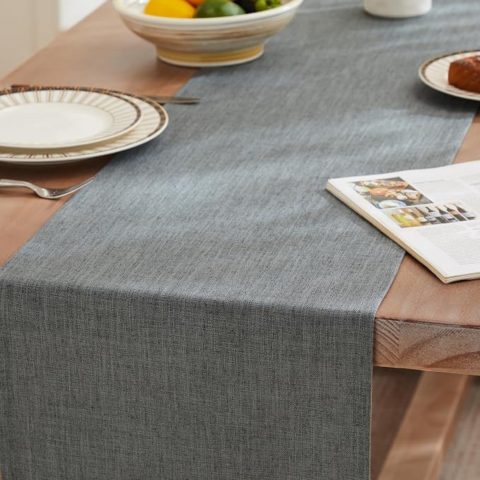 ZeeMart Rustic Cotton Linen Table Runner, 13x72 Inches Dark Grey, Farmhouse Style Dark Grey Table Runners 72 Inches Long, Washable Kitchen Dining Table Decoration for Home Party Decor