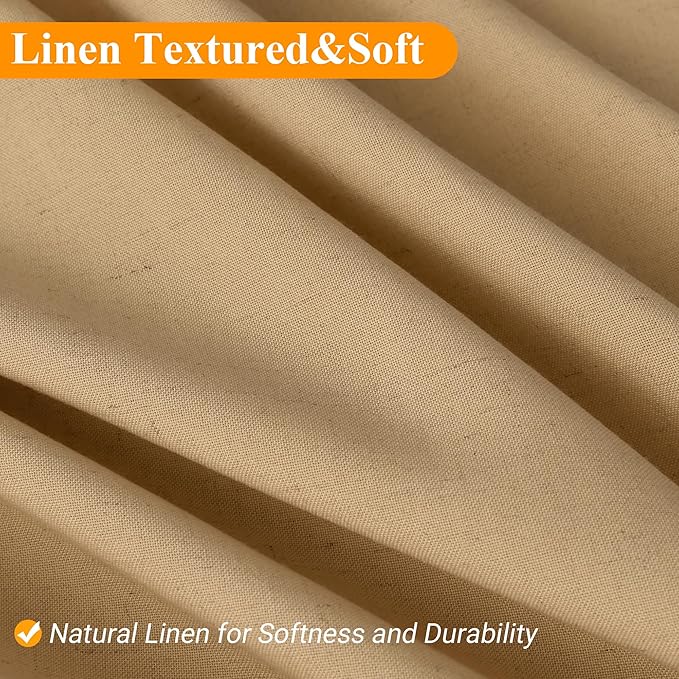 Naturoom Gold Yellow Linen Shower Curtain, Country Boho Farmhouse Bath Decor Shower Curtains Neutral Cloth Weighted Textured Fabric Bath Curtain Liner with Hooks, 72x84
