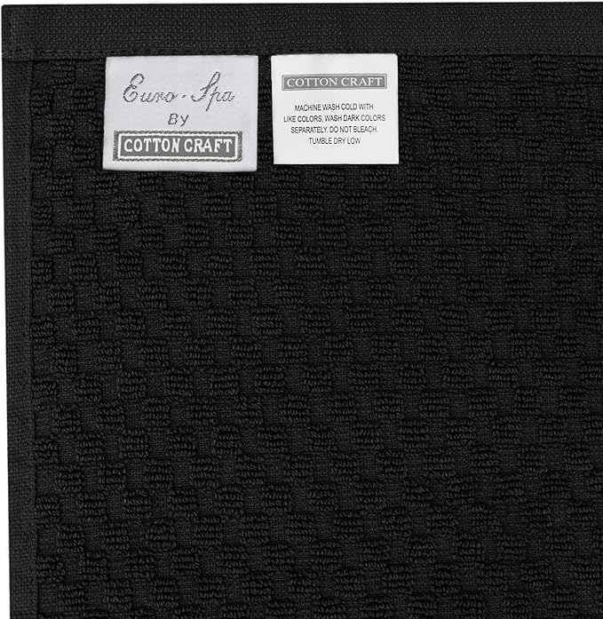 COTTON CRAFT Waffle Bath Towel - Set of 4 Luxury Euro Spa Waffle Weave Towels - 100% Ringspun Cotton Bath Towel - Super Absorbent Quick Dry Bath Towel Set - Oversized 30 inches x 56 inches - Black