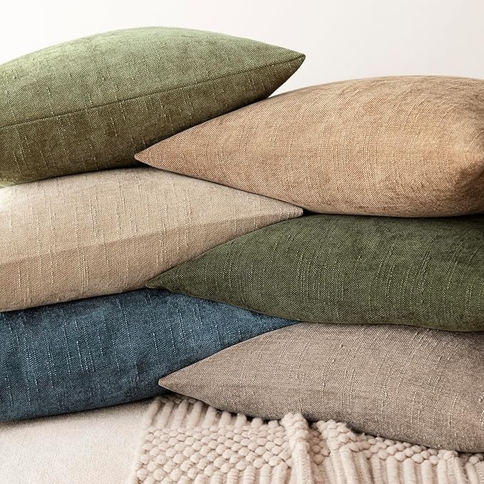 Foindtower Set of 2 Soft Textured Chenille Throw Decorative Pillow Covers Square Accent Solid Cushion Cover Cozy Neutral Farmhouse Pillow Case for Couch Sofa Bedroom Living Room 20x20 Inch,Cream Camel