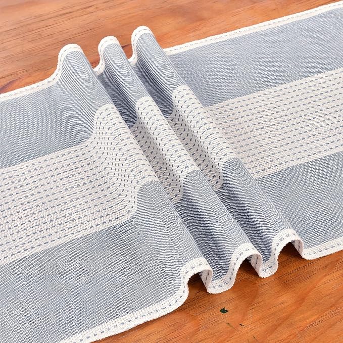 Wracra Linen Table Runner, Farmhouse Macrame Table Runners 48 Inches Long for Dining Table Decor, Wedding, Party and Dresser Decor (Blue,48")