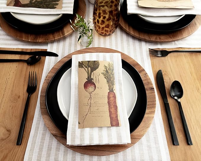 Solino Home Linen Table Runner 72 Inches Long - Amalfi Stripe, 100% Pure Linen Natural and White Table Runner 14 x 72 Inch for Dining, Dresser, Summer