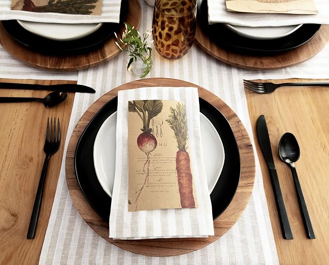 Solino Home Linen Table Runner 36 Inches - Amalfi Stripe 100% Pure Linen Natural and White Table Runner 14 x 36 Inch Ideal for Dresser and Coffee Tables - Summer