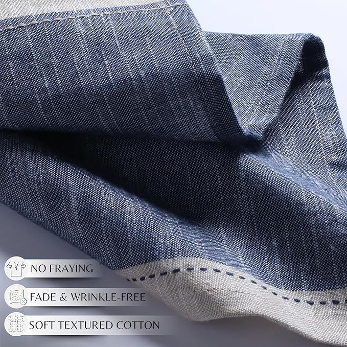 Palisa Cotton Cloth Dinner Napkins Set of 4 Contrast Boarder Napkin for Dinning Table Linen Decor Everyday Party Use Wedding Reception Farmhouse 18x18 Inch – Denim Blue