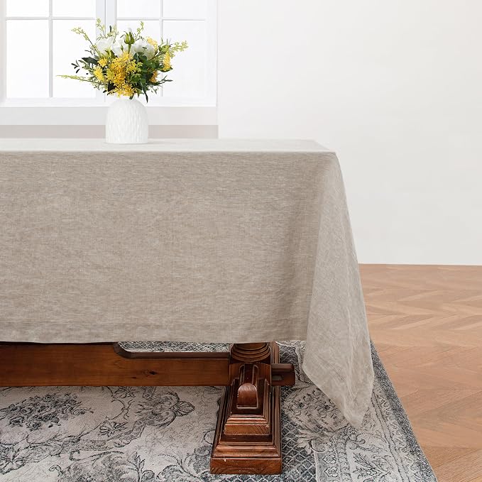 Linen World Linen Tablecloth,100% French Linen Natural Tablecloth 156" x 108" Inch,Washable Rectangular Tablecloth for Dining,Outdoor,Weddings and Restaurants,Decorative Thanksgiving Christmas