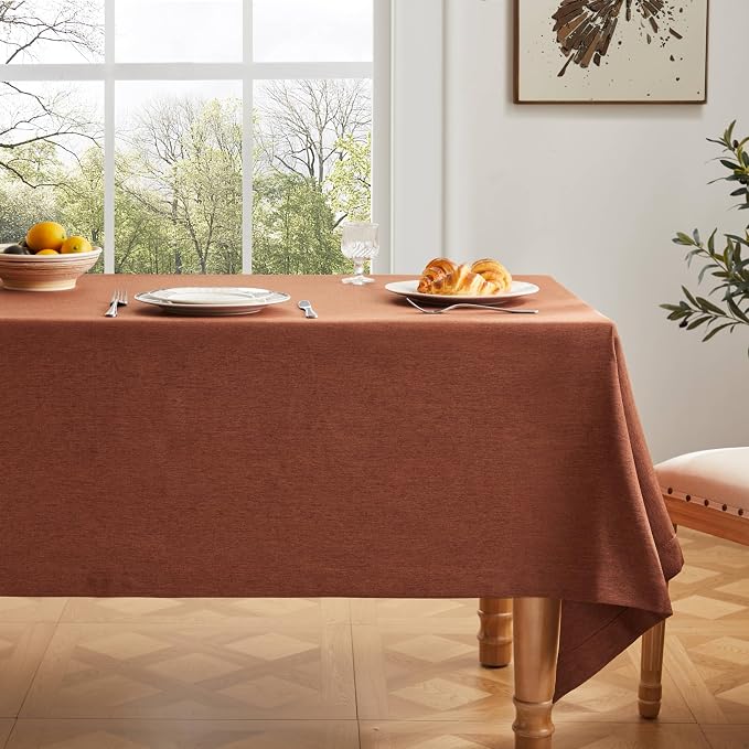 ZeeMart Basic Linen Textured Table Cloth, 52 x 52 Inch Terracota, Farmhouse Style Rust Square Tablecloth, Wrinkle Resistant Washable Heavy Weight TableCloths