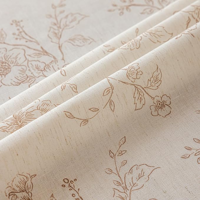 Floral Linen Tablecloth 55 x 90 inch Wrinkle Resistant Vintage Farmhouse Tablecloth Brown Pattern Printed on Cream Table Cloth Rectangle Cottage Burlap Textured Fabric Table Cover Home Decor Holiday