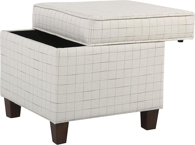 HomePop Home Decor | K7342-F2236 | Classic Square Storage Ottoman with Lift Off Lid | Ottoman with Storage for Living Room & Bedroom, Natural Windowpane, White Natural Stripes Large