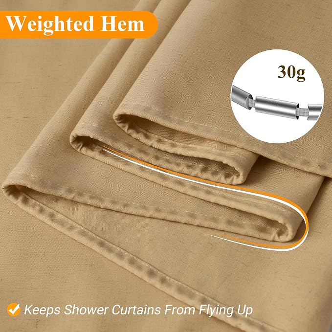 Naturoom Gold Yellow 54 Inch Shower Curtain - Stall Narrow Half Linen Ultra Thick Fabric Shower Curtain Set with Hooks, Boho Farmhouse Rustic RV Camper Bath Curtains for Bathroom, 54x78