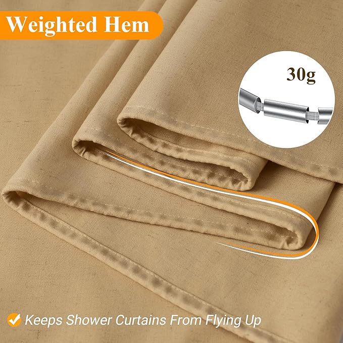 Naturoom Gold Yellow Linen Shower Curtain, Country Boho Farmhouse Bath Decor Shower Curtains Neutral Cloth Weighted Textured Fabric Bath Curtain Liner with Hooks, 72x84