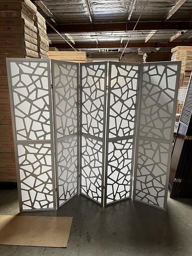 Mosaic Breeze Room Divider, 3-8 Panel (Silver, 5 Panel)