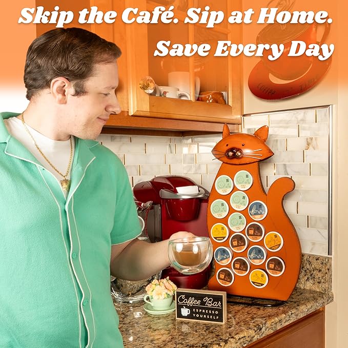 Made Easy Kit Front Facing Countertop Coffee Pods Holder - Compatible with K-Cups Practical meets Whimsical - Coffee Bar Decor for Home Café Kitchen Nook (Black Cat)