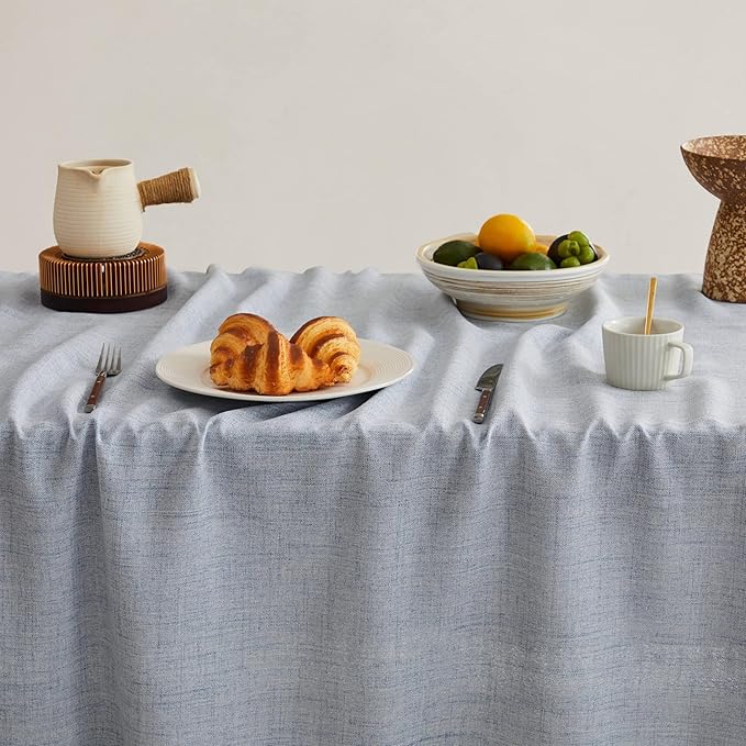 Linen Tablecloth with Tassels, Farmhouse Style Blue Tablecloth, Water Resistant Burlap Tablecloths for Square Table, 52x52 Inch Blue
