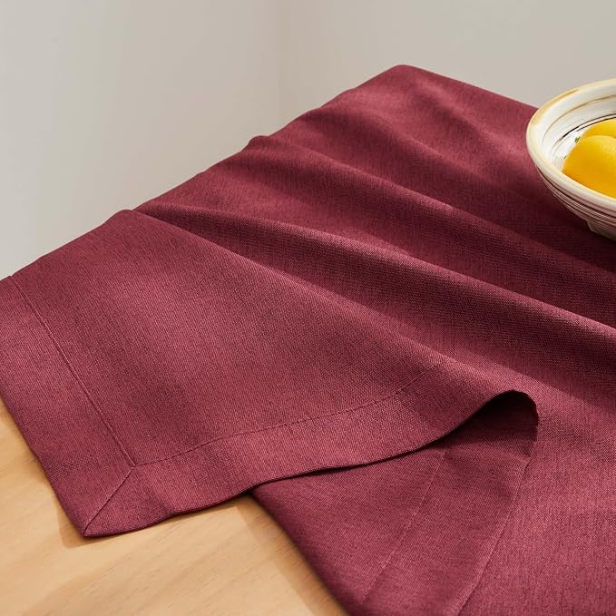 ZeeMart Basic Linen Textured Table Cloth, 60 x 84 Inch Burgundy, Farmhouse Style Rust Rectangle Tablecloth, Wrinkle Resistant Washable Heavy Weight TableCloths