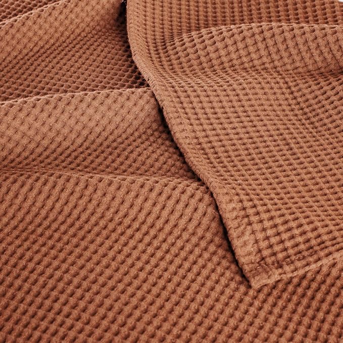 Exclusivo Mezcla 100% Cotton Waffle Blanket Queen Size for Bed, Lightweight and Breathable Gauze Muslin Blanket for Summer, Moisture-Wicking, Home Decor, 90"x90", Burnt Orange