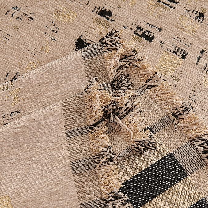 DREAMINGO Abstract Chenille Couch Cover Blanket Coffee Black Boho Sofa Cover, Washable Furniture Protector, Universal Slipcover for Couch, Geometric Brushstroke Jacquard, XX-Large 71"x150"