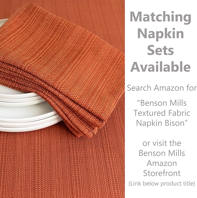 Benson Mills Cameron Textured Fabric Table Cloth, for Everyday Home Dining, Parties, Fall, Harvest, and Thanksgiving Tablecloth (60" x 120" Rectangular, Bison/Rust/Burnt Orange)