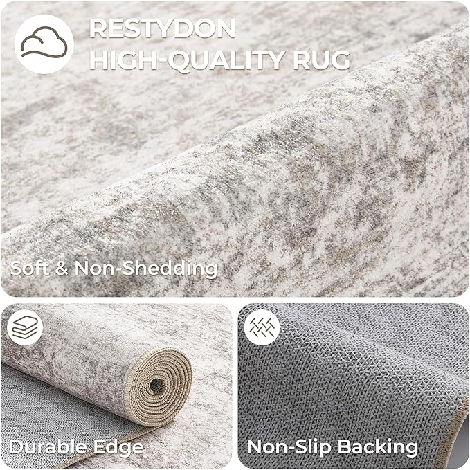 Kitchen Runner Rug Non Slip - 2.5 x 8 Runners for Hallways, Entryway, Bedroom, Washable Runner Rugs for Bathroom, Laundry Room, Low Pile Soft Vintage Area Rug(2.5'x8', Brown/Grey/Ivory)