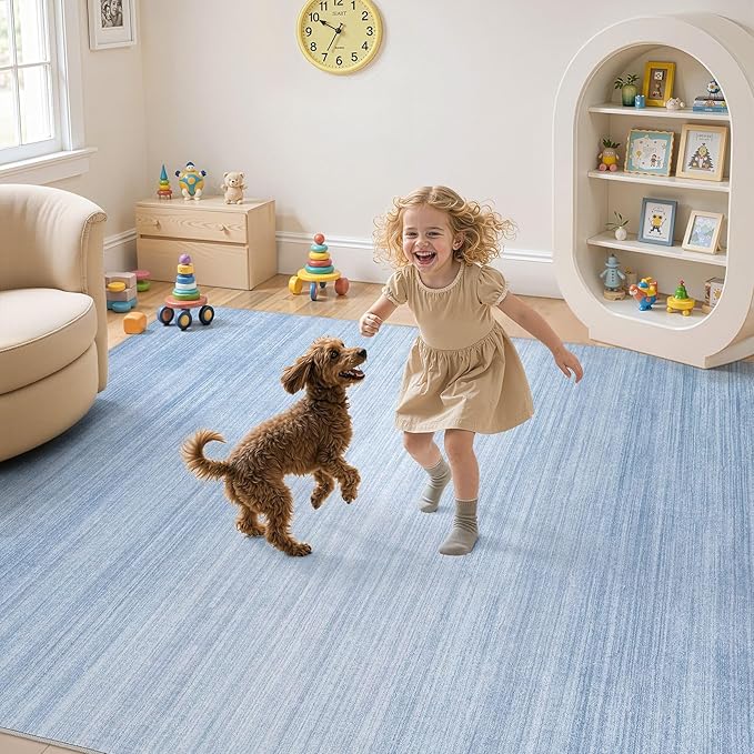 UERMEI 5x7 Washable Area Rug - Neutral Modern Abstract Living Room Rugs, Non-Slip Soft Large Indoor Floor Carpet for Bedroom Home Office & Under Dining Table Decor, Blue