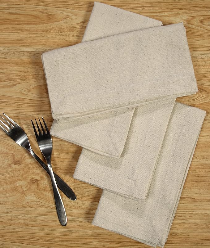 GFI Linen Clubs Cloth Napkins Set of 12, 18x18 Inch, Cotton Flax Fabric, Beige Reusable Dinner Napkins, Soft Linen Look Washable Table Napkins for Wedding, Party & Everyday Use